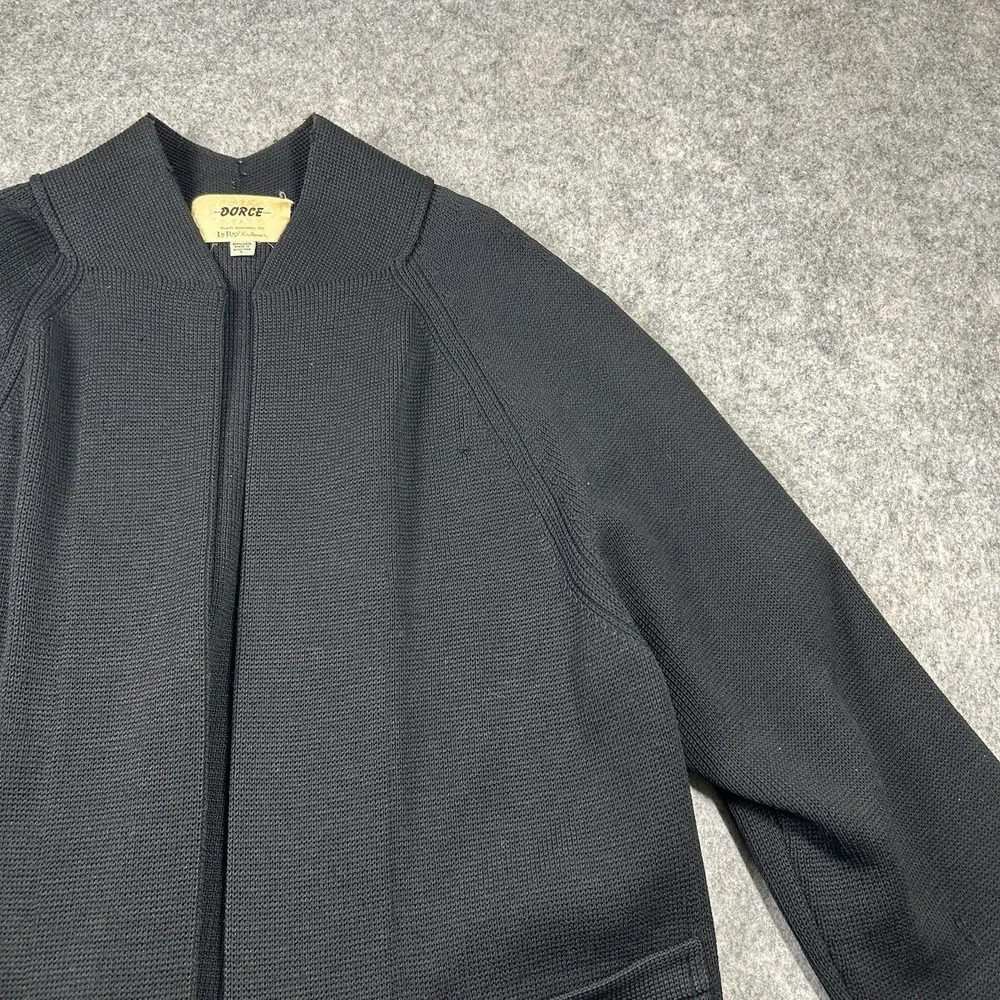 Vintage Dorce Leroy Knitwear Sweater Womens Large Cardigan Black 100% Wool Flaws